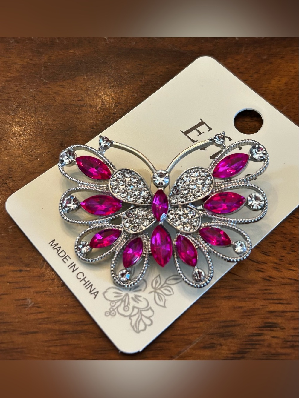 Your Color Choice - Elegant Multicolored Crystal Butterfly Brooch NWT